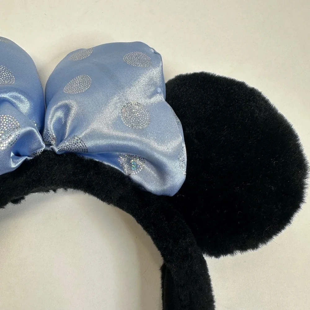 Vintage Disney Parks Minnie Mouse Ears Headband Black Blue Glitter Polka Dot Bow